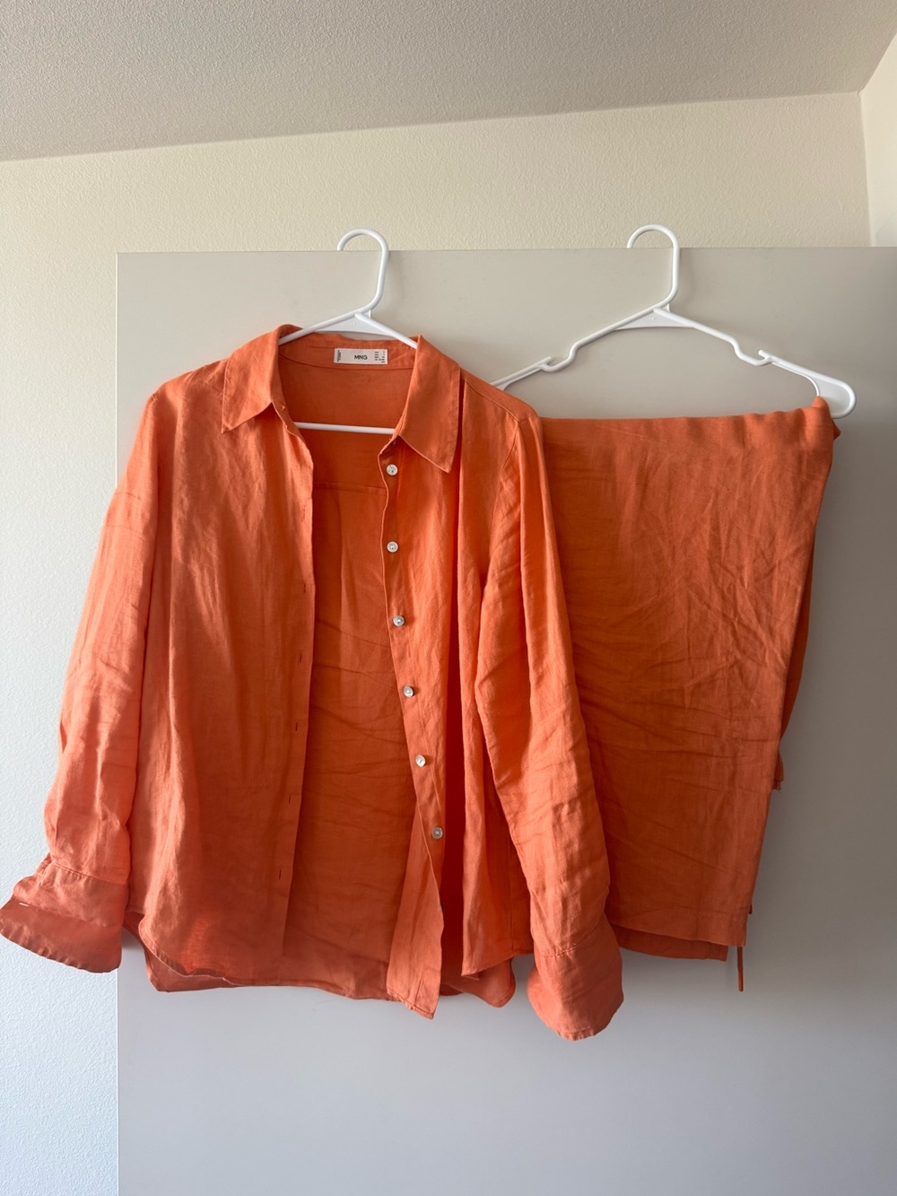 Mango Womens Orange Linen Button-Up Set - Size S